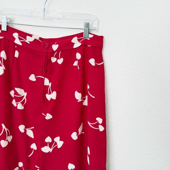 [ModCloth] It's A Wrap Red Cherry Heart Print Ruffle Faux Wrap Midi Skirt Sz 12 - Picture 6 of 11